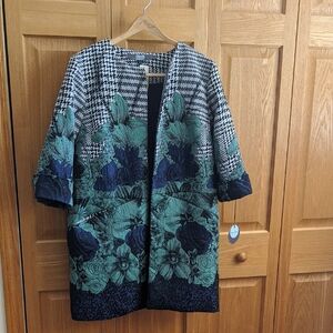 NWT Anthropologie  Eva Franco Green and Black Navy Patterned Cape Size 10